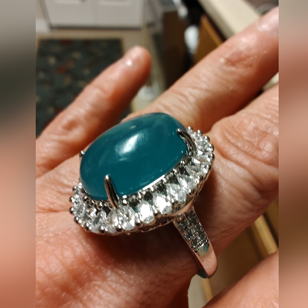 Lake Blue Chalcedony Stone In 925 Sterling Silver Adjustable Ring 💙 💚 - Picture 2 of 8